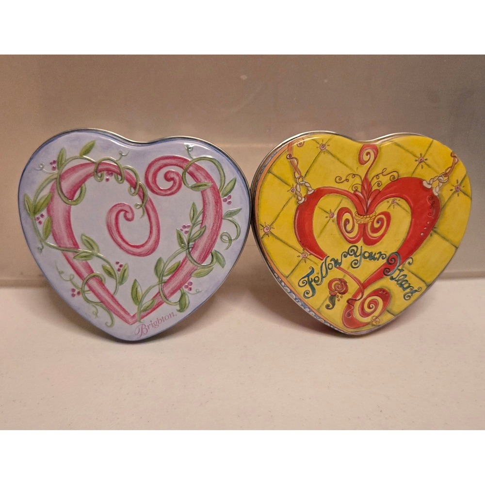 Brighton Heart Shaped Tin Box Jewelry Trinket Storage Organizer Set of 2‎